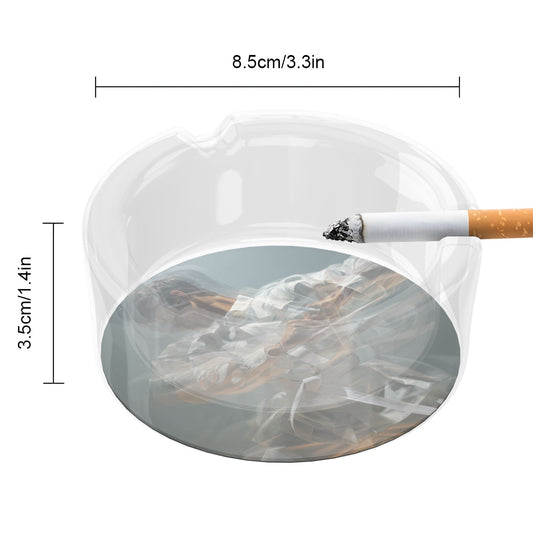 Art - Printed Round Glass Ashtray, Creative Home & Office Decorative Ashtray (Diameter 8.5cm)