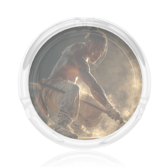 Creative Character - Printed Round Glass Ashtray, Home & Office Decor Ashtray (Diameter 8.5cm)