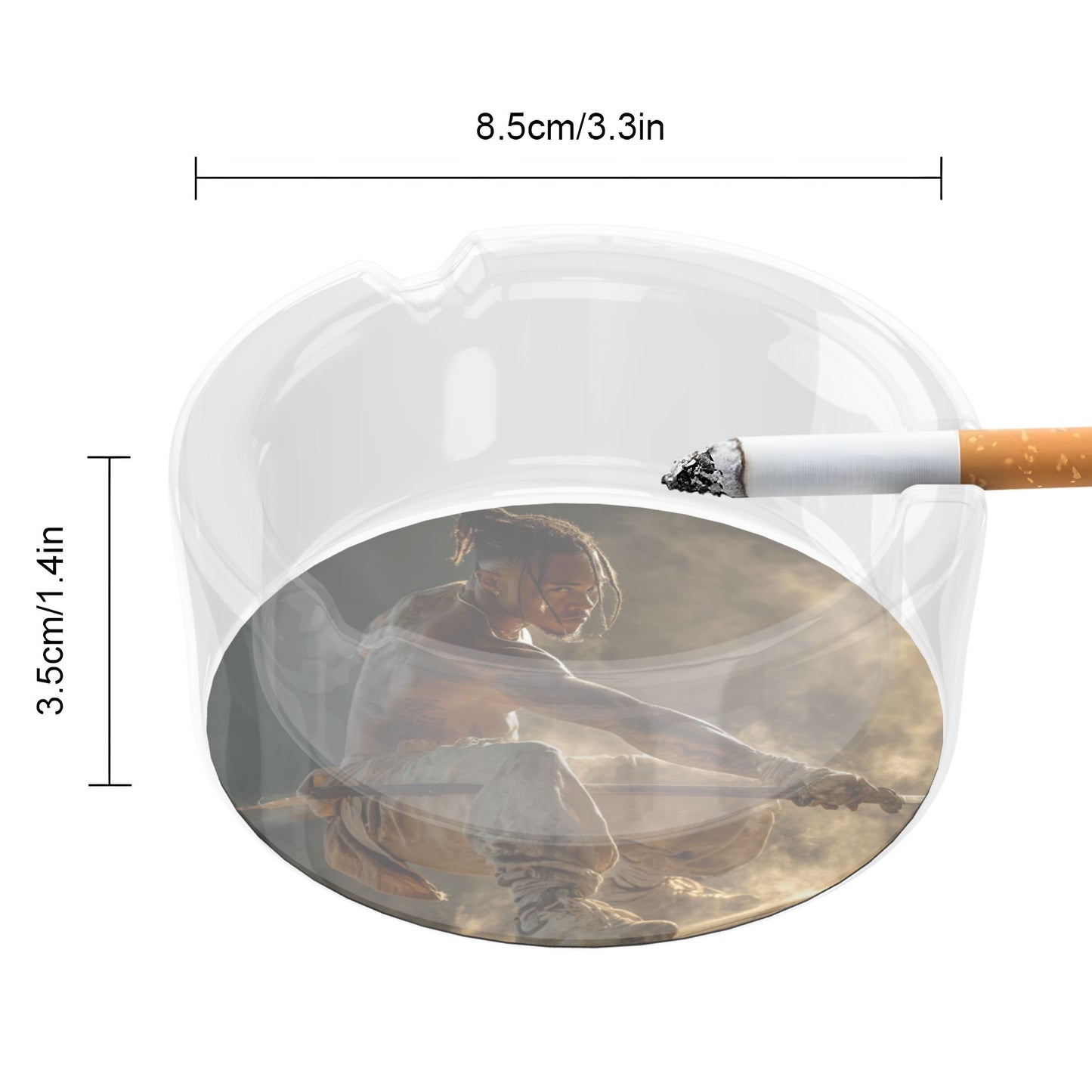 Creative Character - Printed Round Glass Ashtray, Home & Office Decor Ashtray (Diameter 8.5cm)