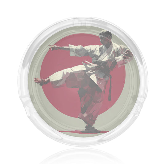 Martial Arts Printed Round Glass Ashtray, Creative Home & Office Decor Ashtray (Diameter 8.5cm)