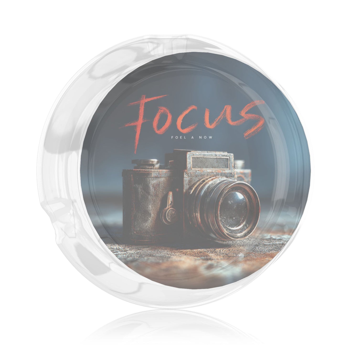 Vintage Camera Printed Round Glass Ashtray, Creative Photography - style Home & Office Decor Ashtray (Diameter 8.5cm)