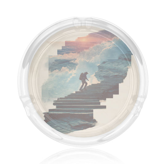 Creative Landscape Illustration Round Glass Ashtray, Home & Office Art Decor Ashtray (Diameter 8.5cm)