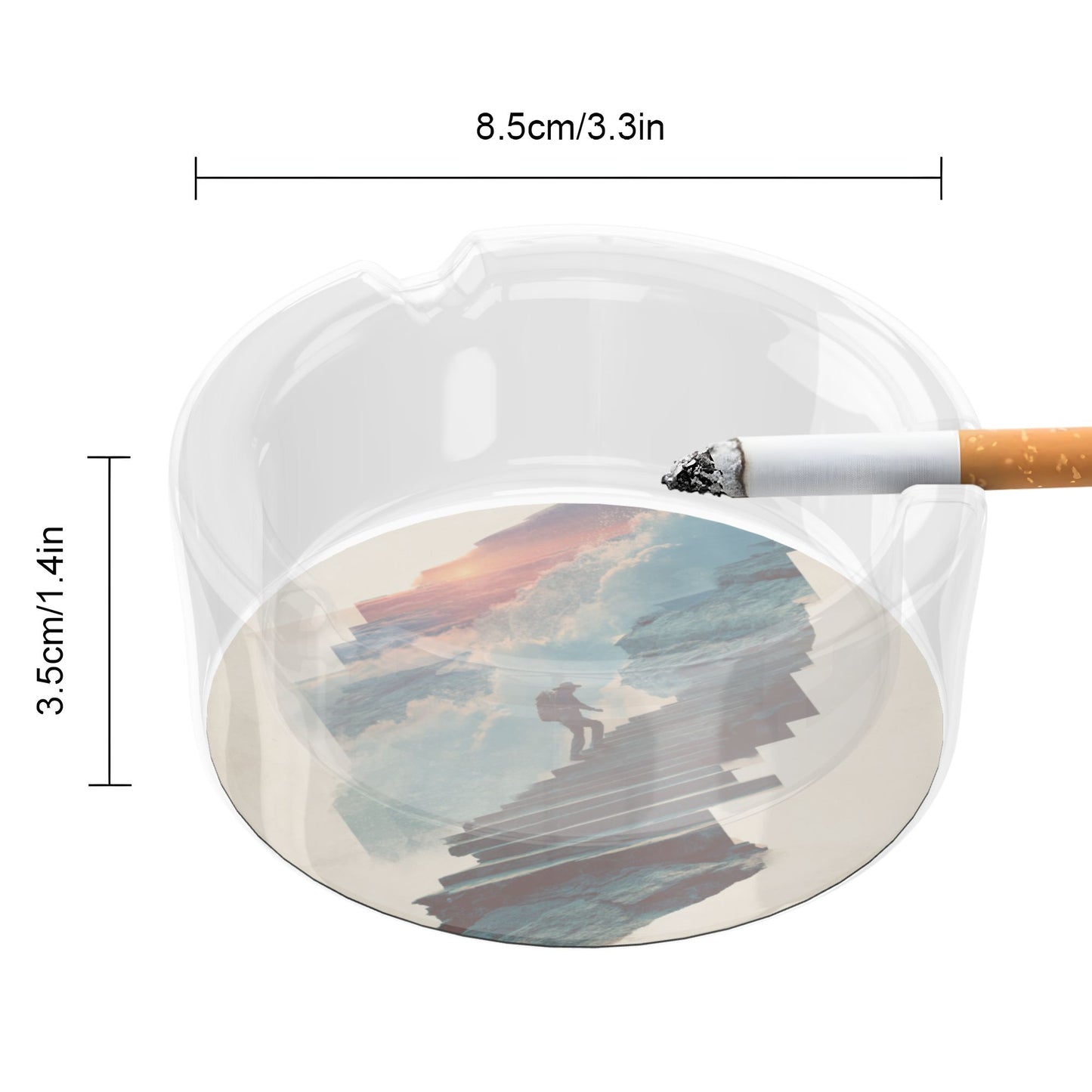 Creative Landscape Illustration Round Glass Ashtray, Home & Office Art Decor Ashtray (Diameter 8.5cm)