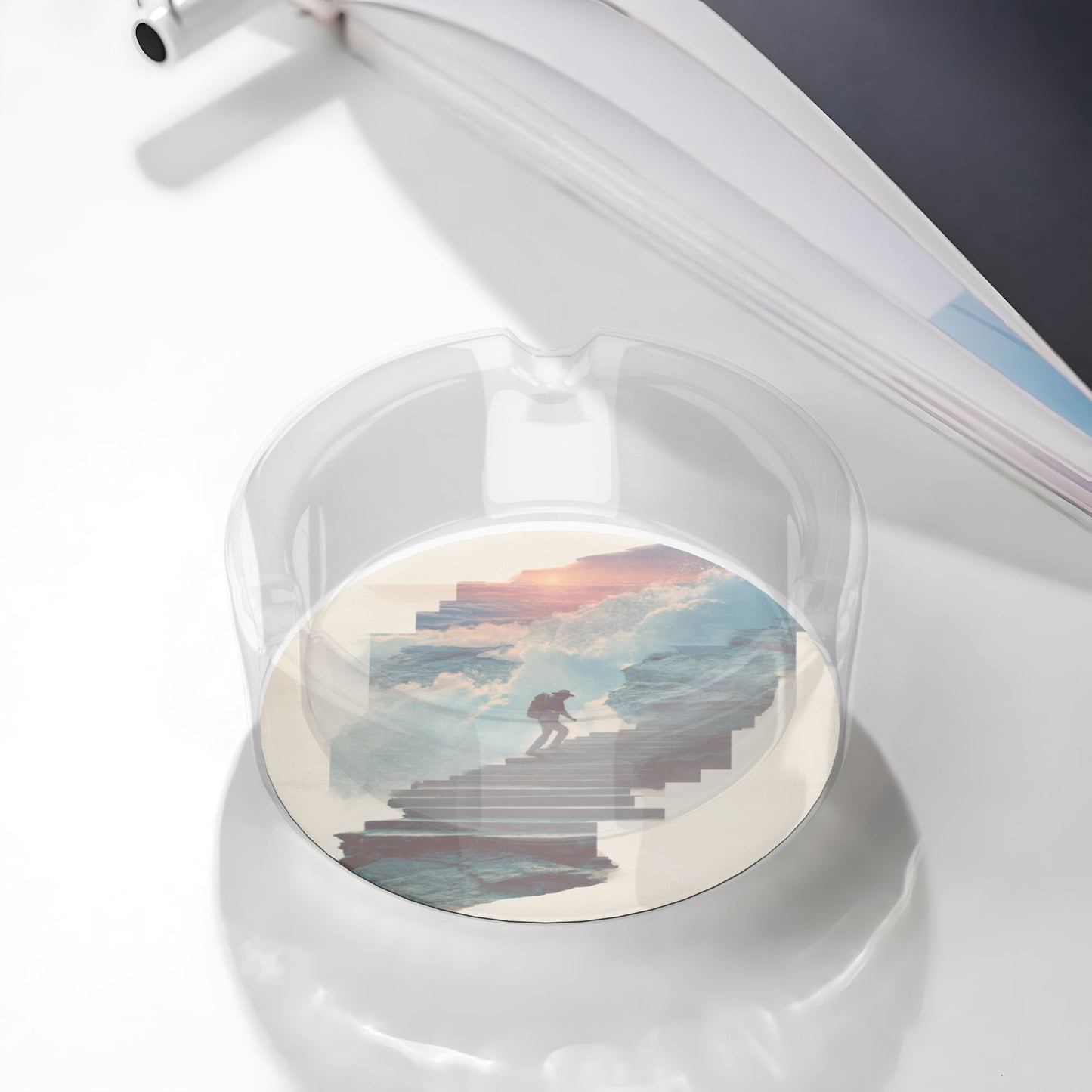 Creative Landscape Illustration Round Glass Ashtray, Home & Office Art Decor Ashtray (Diameter 8.5cm)