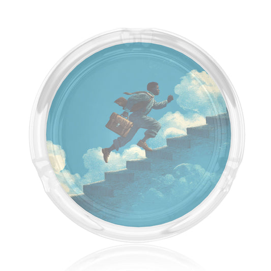 Inspirational Staircase Illustration Round Glass Ashtray, Creative Art Home & Office Decor Ashtray (Diameter 8.5cm)