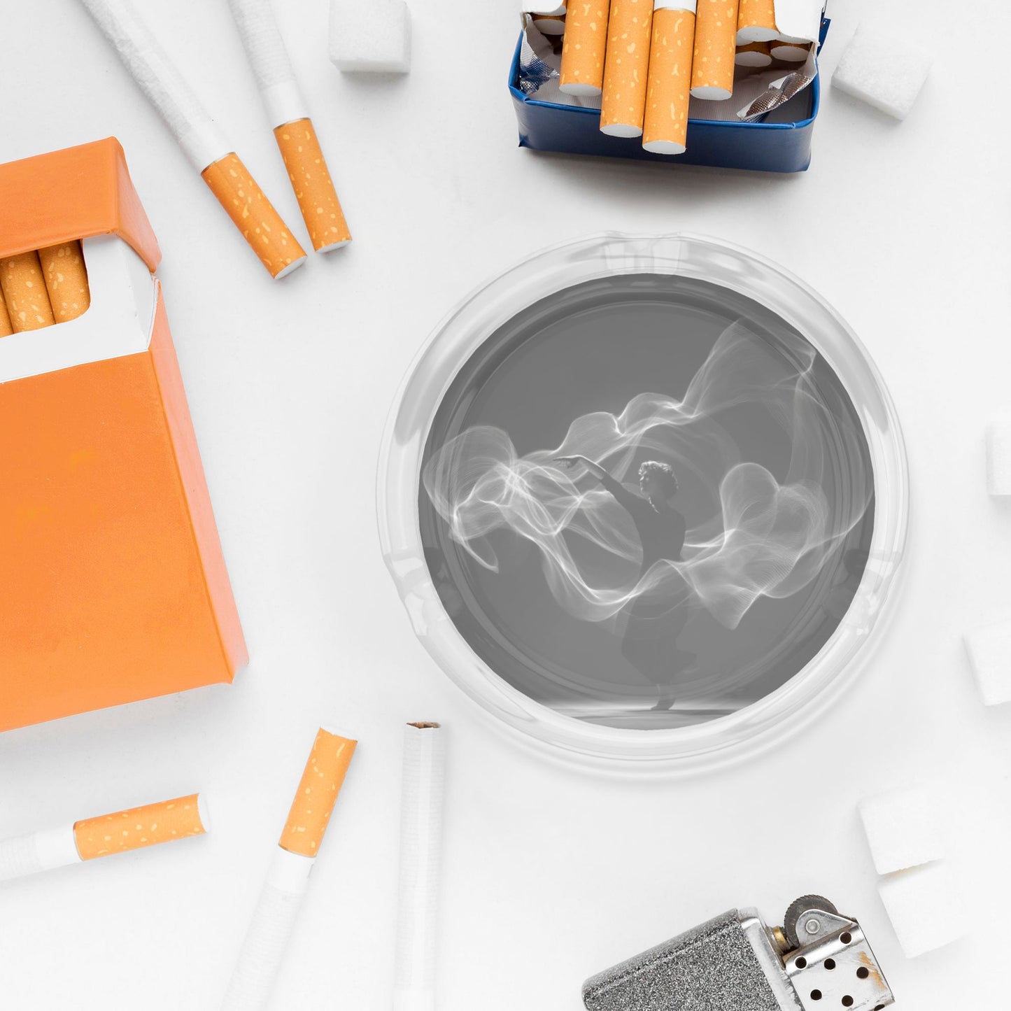 Artistic Smoke Dancer Printed Round Glass Ashtray, Creative Home & Office Decor Ashtray (Diameter 8.5cm)