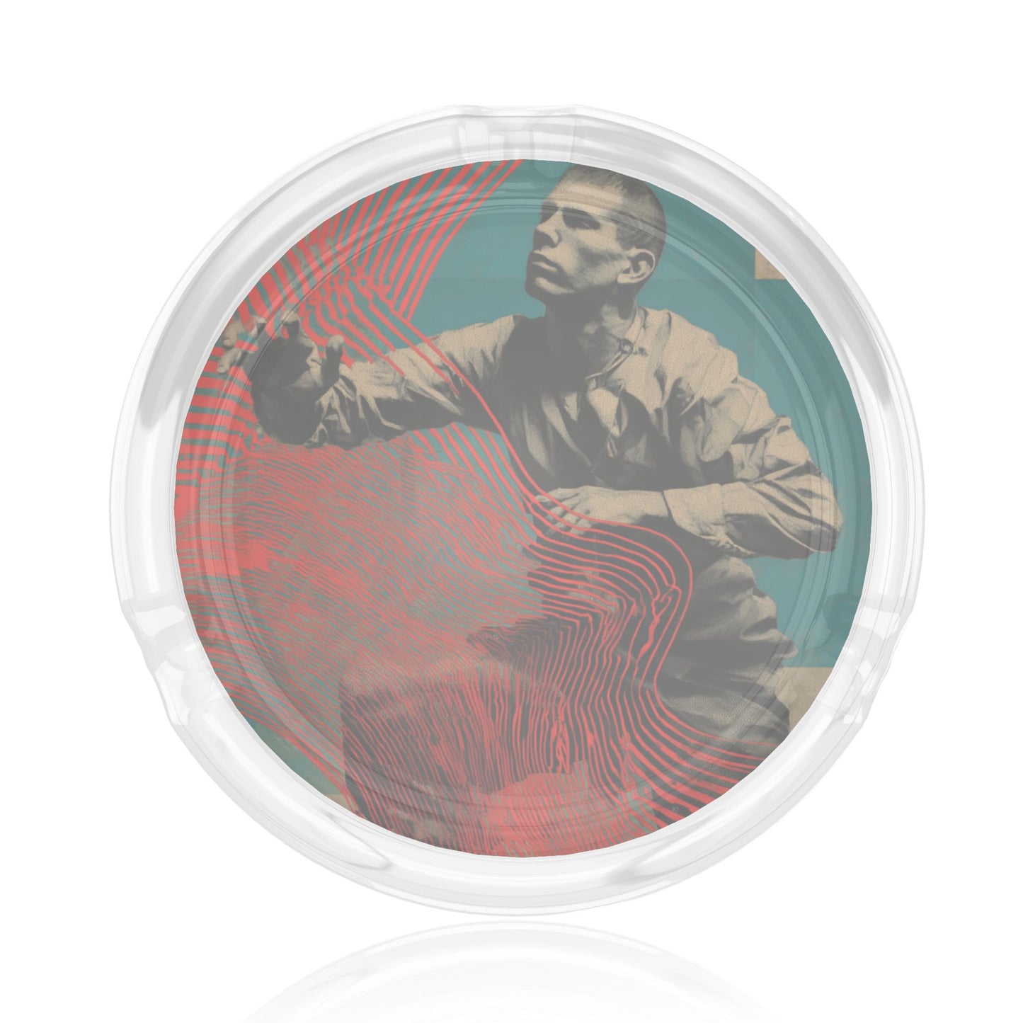 Artistic Figure Printed Round Glass Ashtray, Creative Home & Office Decor Ashtray (Diameter 8.5cm)