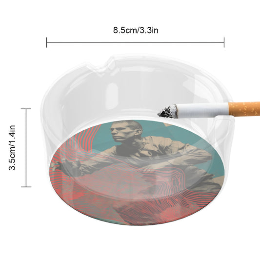 Artistic Figure Printed Round Glass Ashtray, Creative Home & Office Decor Ashtray (Diameter 8.5cm)