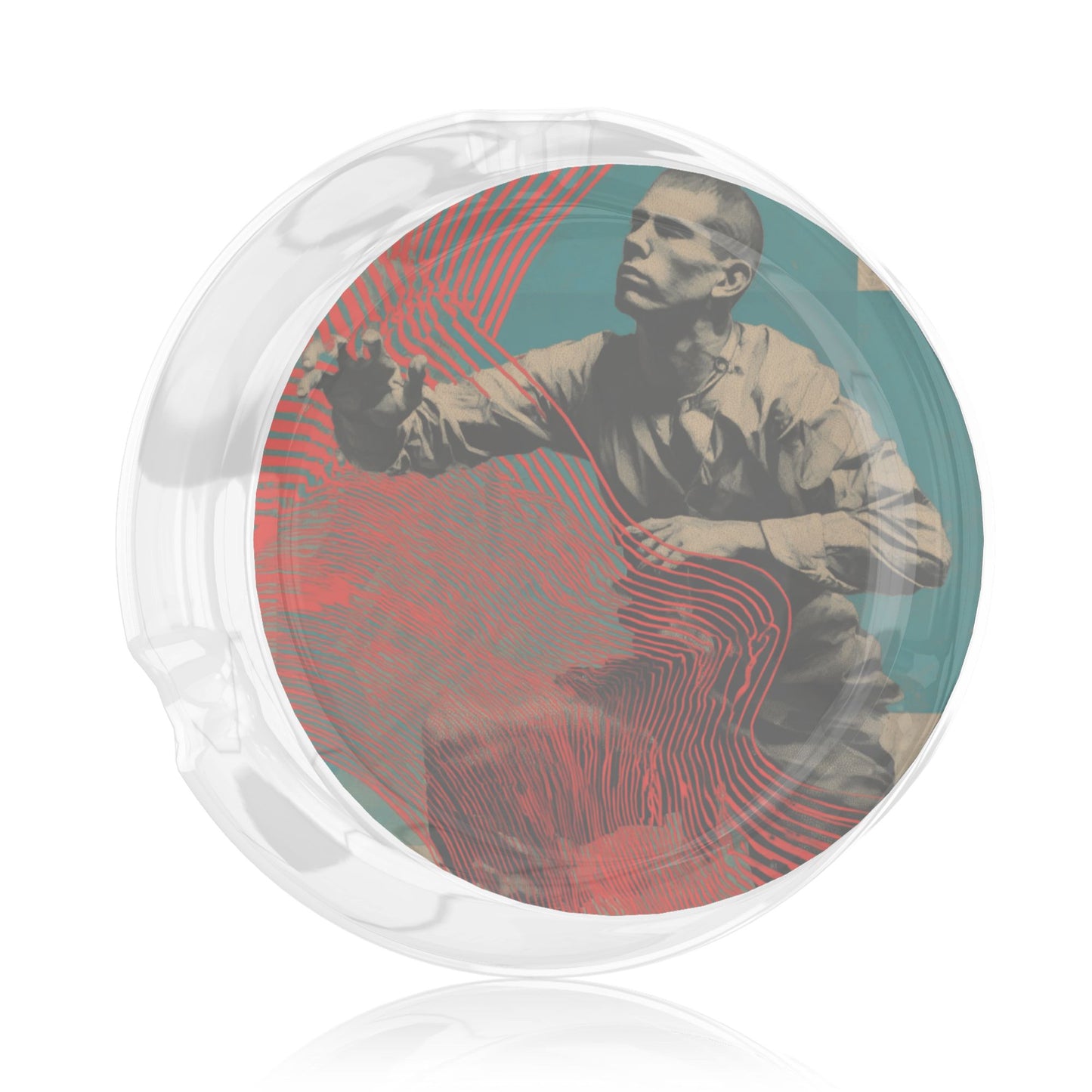 Artistic Figure Printed Round Glass Ashtray, Creative Home & Office Decor Ashtray (Diameter 8.5cm)