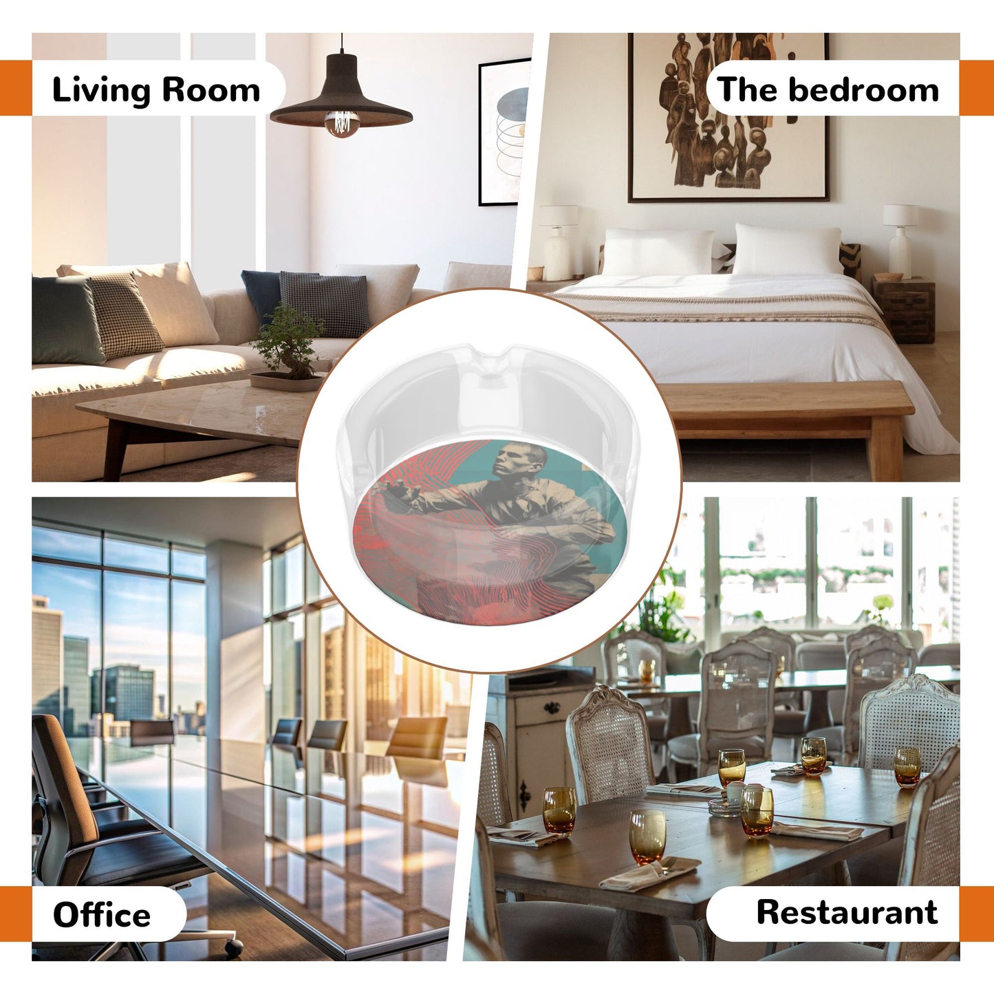 Artistic Figure Printed Round Glass Ashtray, Creative Home & Office Decor Ashtray (Diameter 8.5cm)