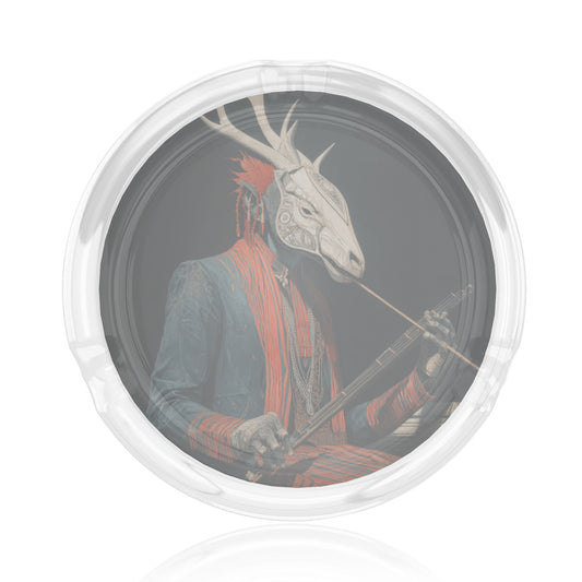 Fantasy Deer - Head Figure Printed Round Glass Ashtray, Creative Home & Office Decor Ashtray (Diameter 8.5cm)