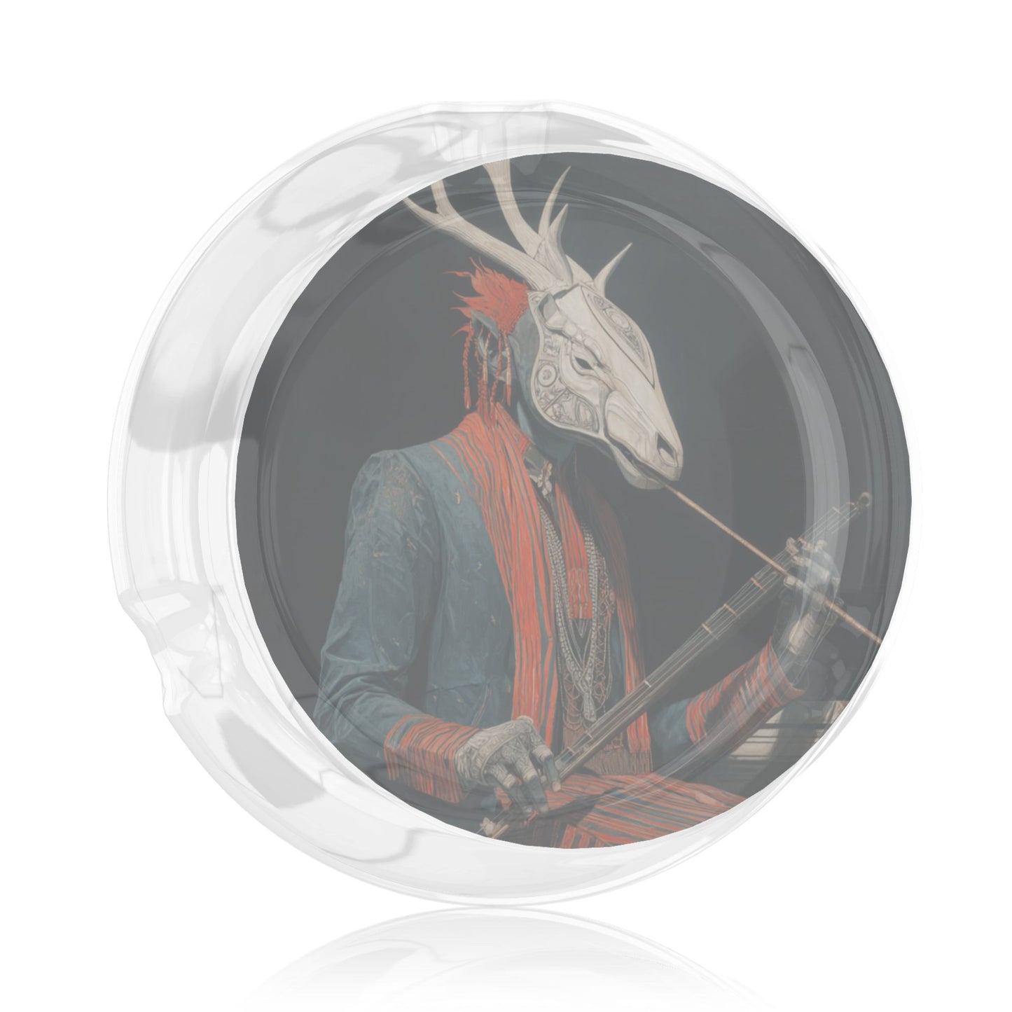 Fantasy Deer - Head Figure Printed Round Glass Ashtray, Creative Home & Office Decor Ashtray (Diameter 8.5cm)