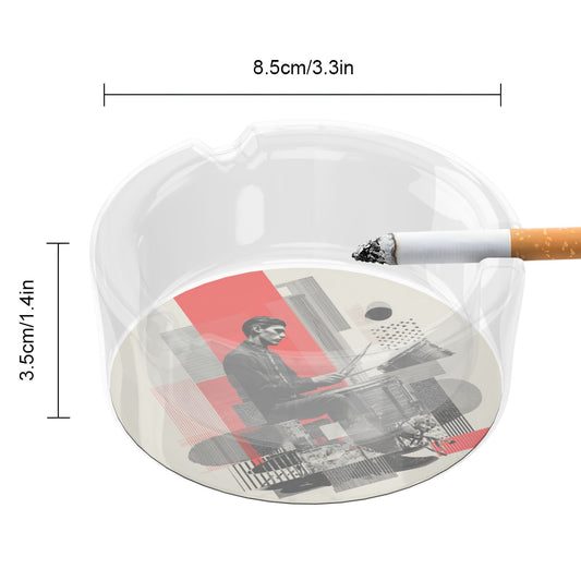 Creative Artistic Drummer Printed Round Glass Ashtray, Personalized Home & Office Decor Ashtray (Diameter 8.5cm)
