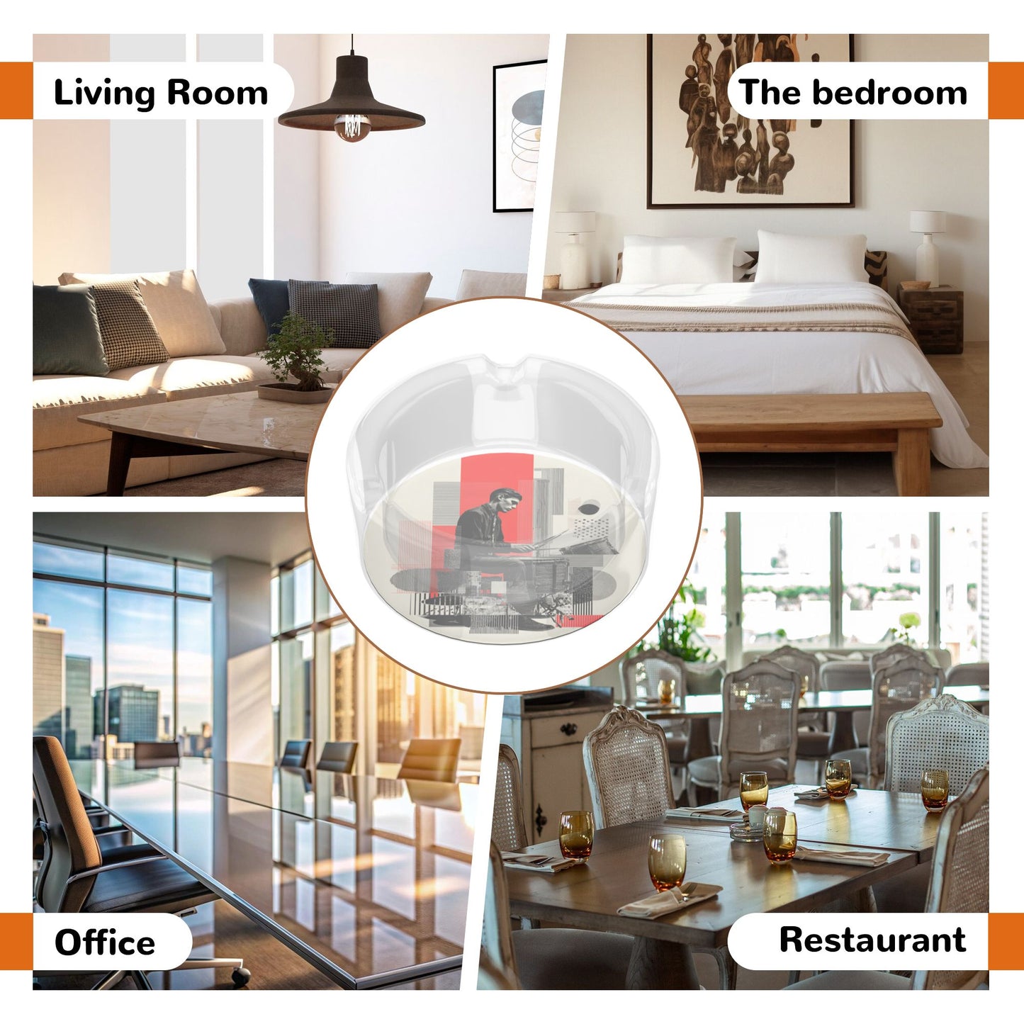 Creative Artistic Drummer Printed Round Glass Ashtray, Personalized Home & Office Decor Ashtray (Diameter 8.5cm)