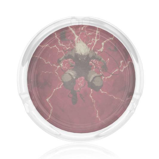 Anime Character Lightning Effect Printed Round Glass Ashtray, Creative Trendy Home & Office Decor Ashtray (Diameter 8.5cm)
