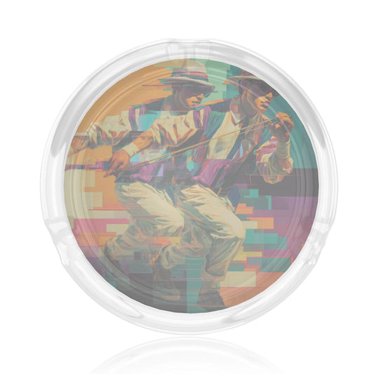 Trendy Artistic Figure Printed Round Glass Ashtray, Creative Home & Office Decor Ashtray (Diameter 8.5cm)