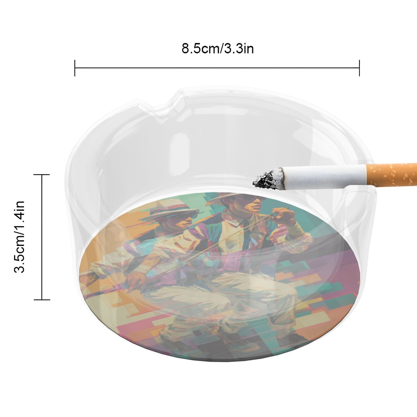 Trendy Artistic Figure Printed Round Glass Ashtray, Creative Home & Office Decor Ashtray (Diameter 8.5cm)