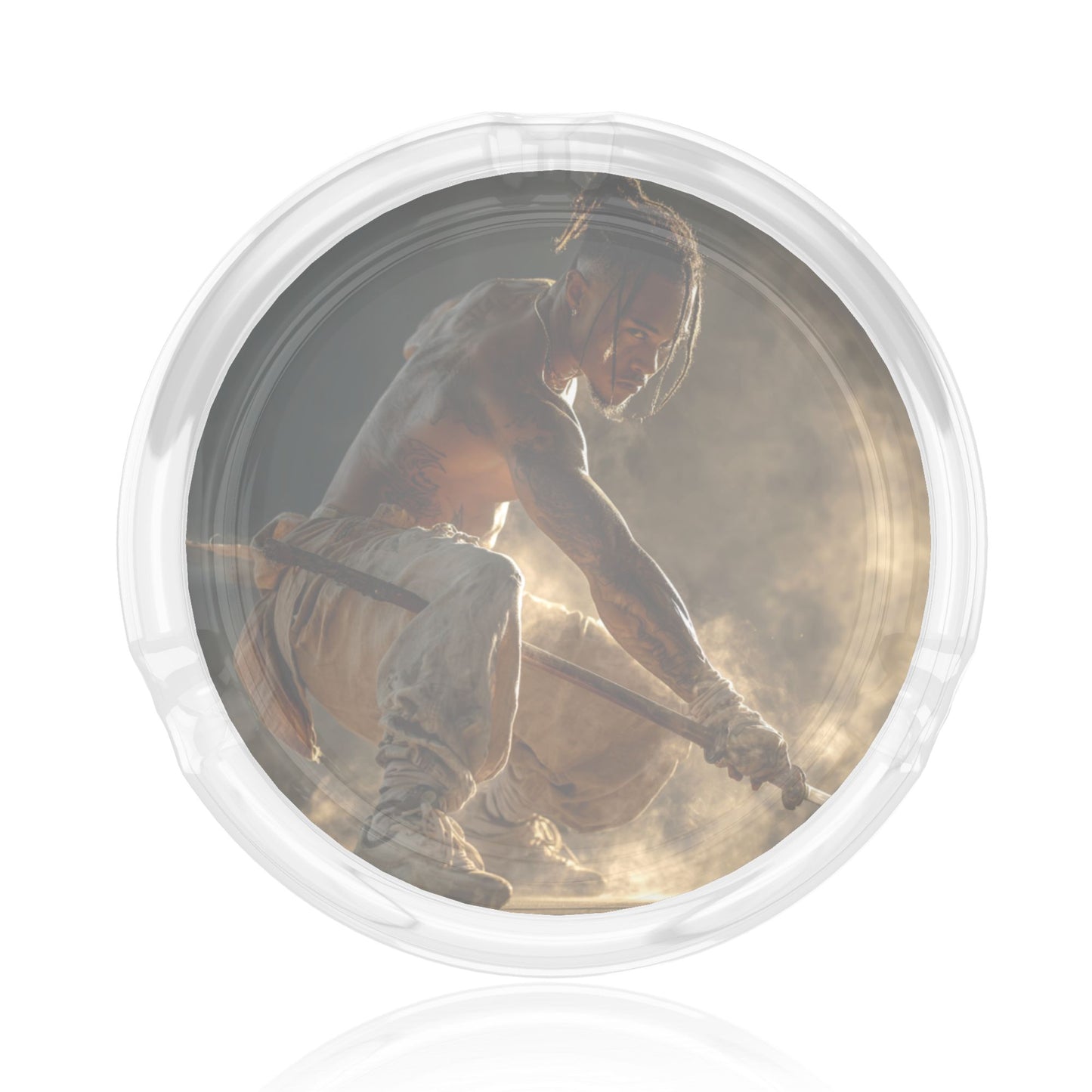 Creative Character - Printed Round Glass Ashtray, Home & Office Decor Ashtray (Diameter 8.5cm)