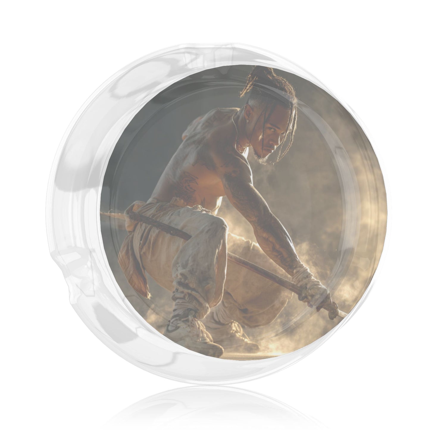 Creative Character - Printed Round Glass Ashtray, Home & Office Decor Ashtray (Diameter 8.5cm)