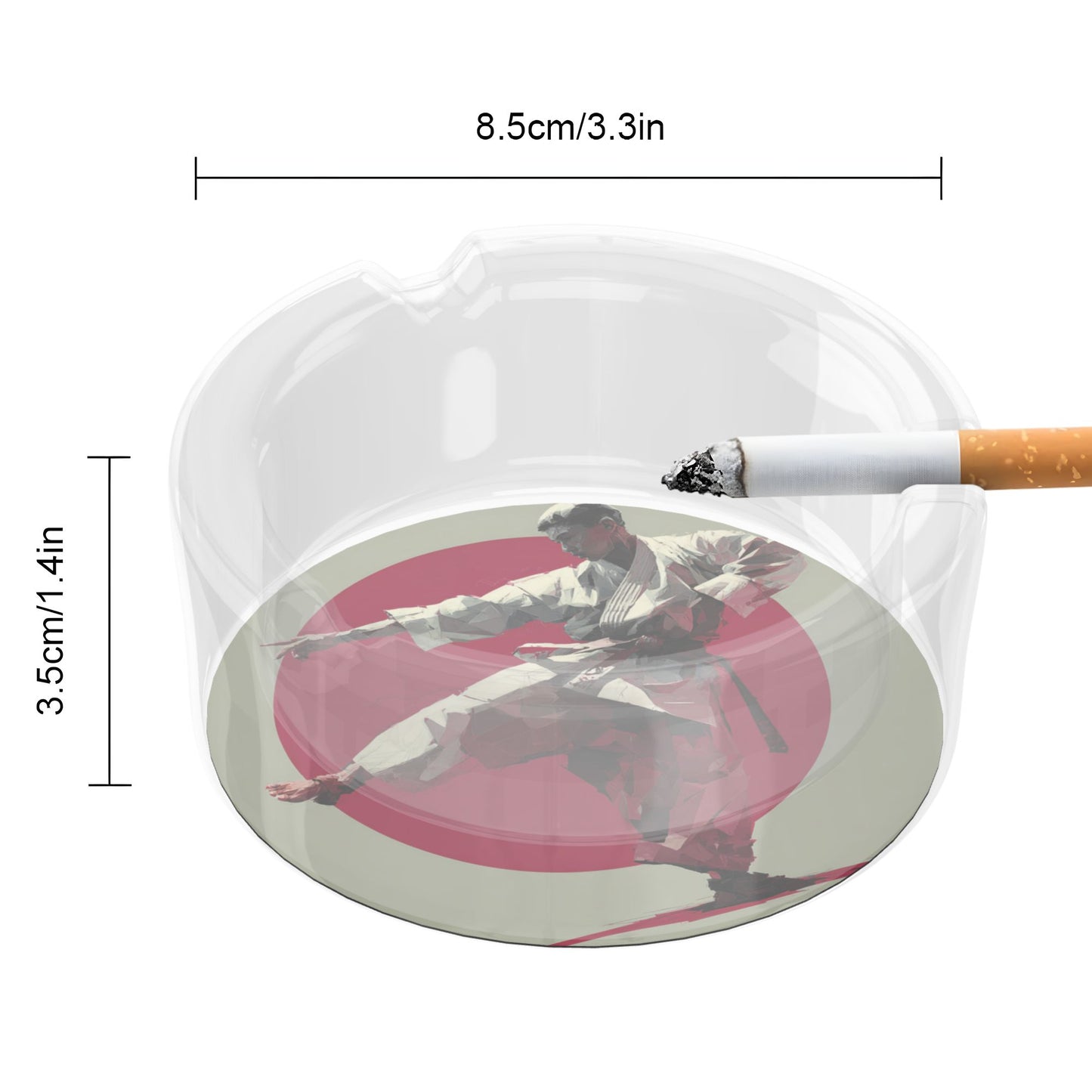 Martial Arts Printed Round Glass Ashtray, Creative Home & Office Decor Ashtray (Diameter 8.5cm)