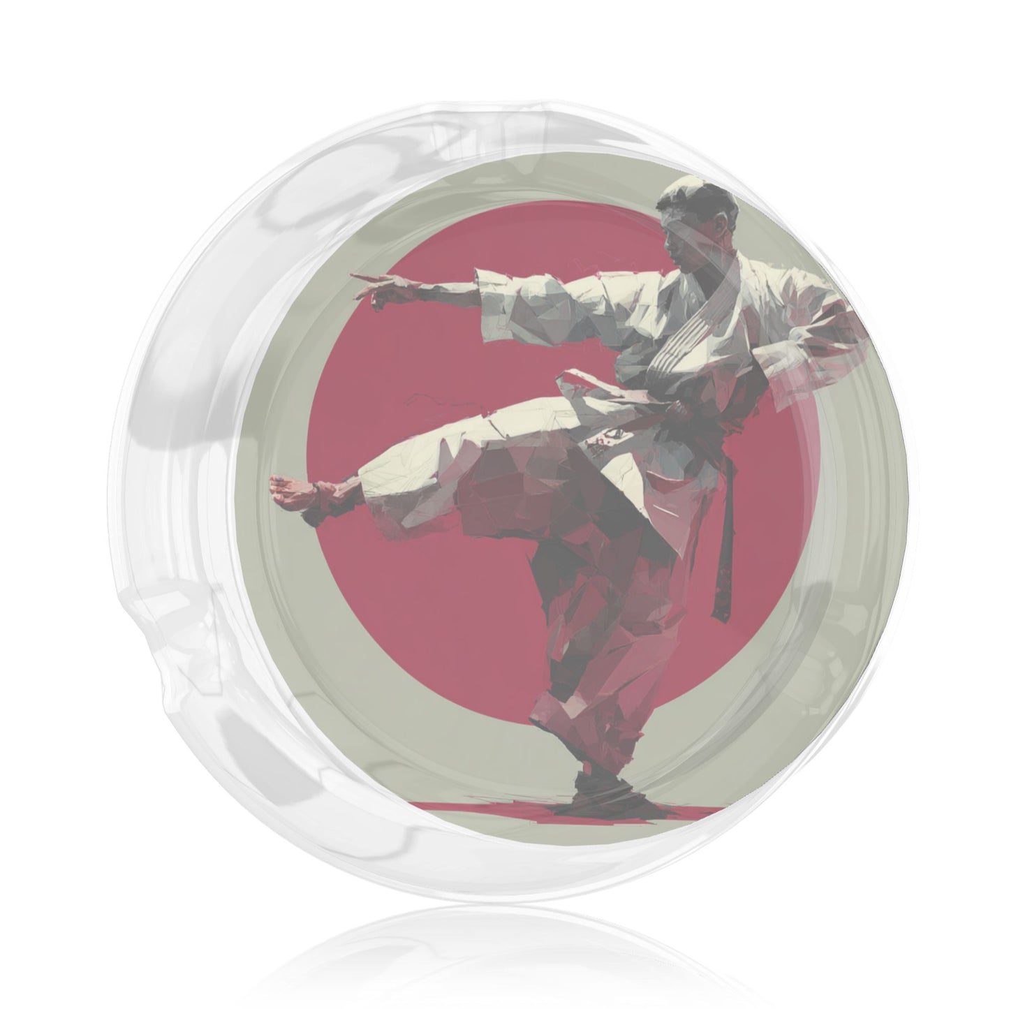 Martial Arts Printed Round Glass Ashtray, Creative Home & Office Decor Ashtray (Diameter 8.5cm)