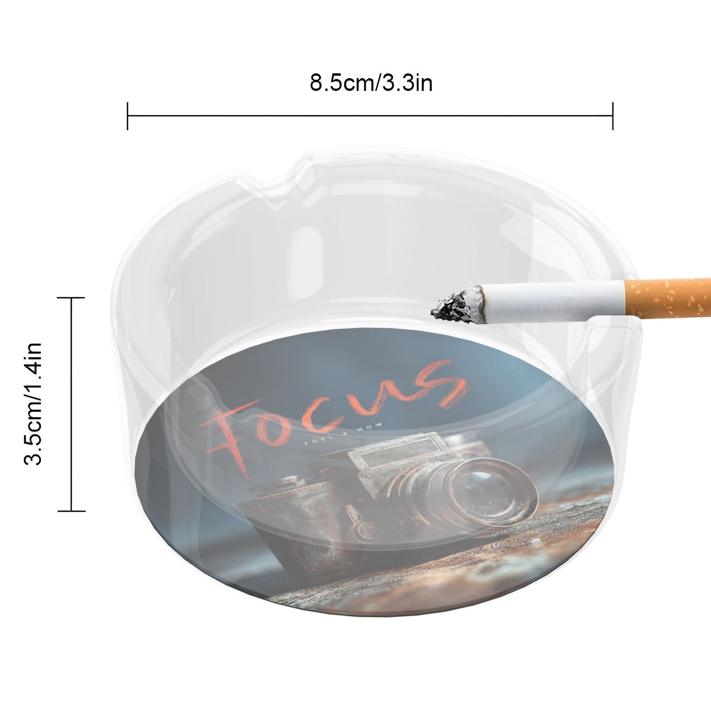 Vintage Camera Printed Round Glass Ashtray, Creative Photography - style Home & Office Decor Ashtray (Diameter 8.5cm)