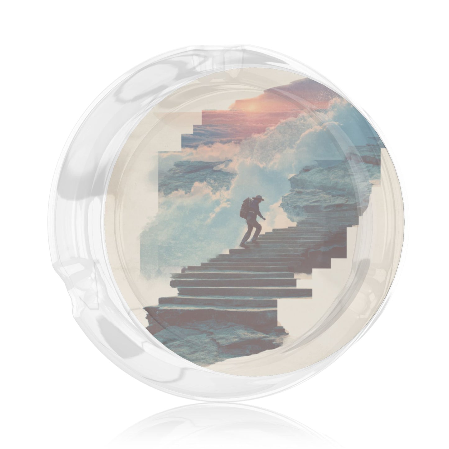 Creative Landscape Illustration Round Glass Ashtray, Home & Office Art Decor Ashtray (Diameter 8.5cm)