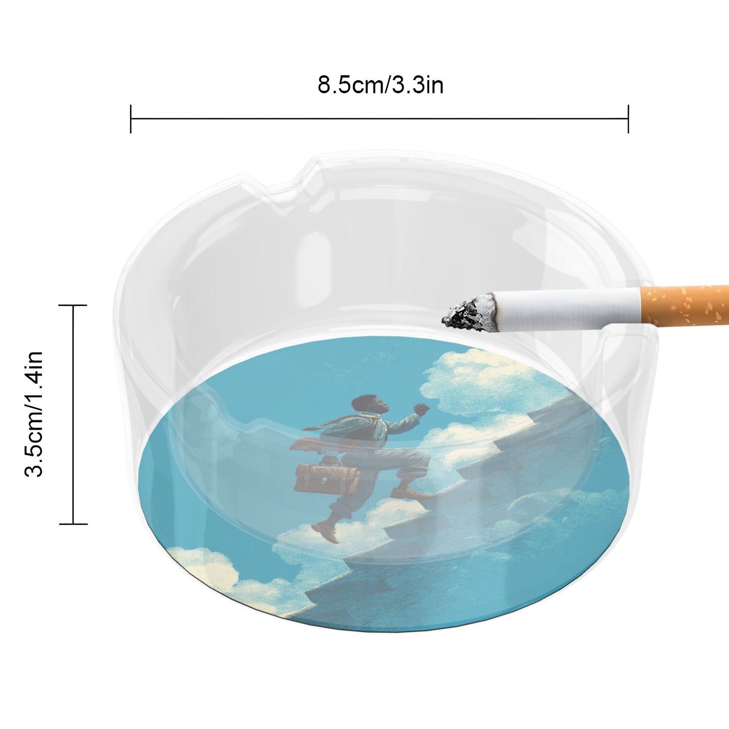 Inspirational Staircase Illustration Round Glass Ashtray, Creative Art Home & Office Decor Ashtray (Diameter 8.5cm)