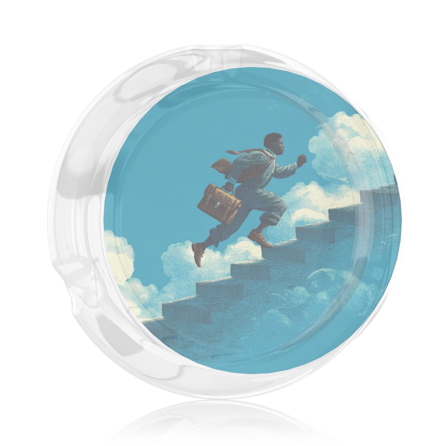 Inspirational Staircase Illustration Round Glass Ashtray, Creative Art Home & Office Decor Ashtray (Diameter 8.5cm)