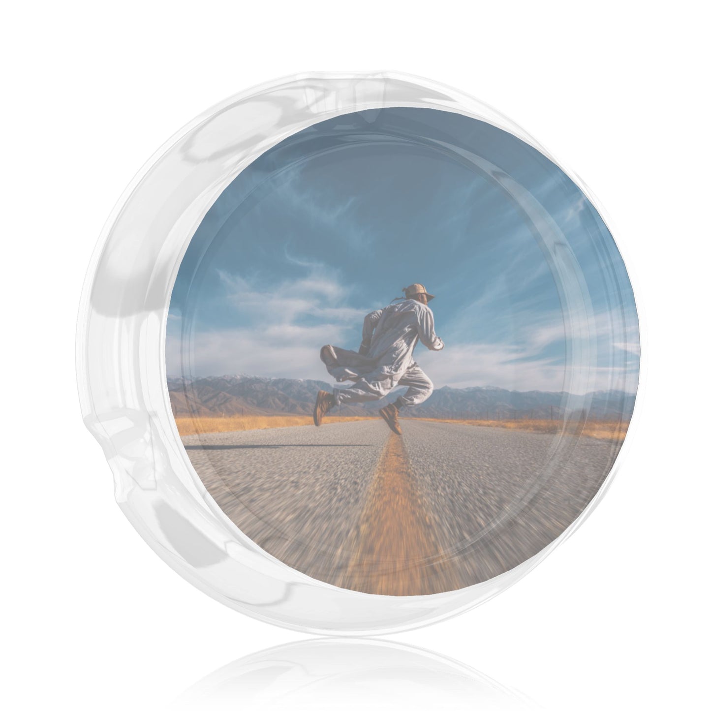 Road Running Art Printed Round Glass Ashtray, Creative Home & Office Decor Ashtray (Diameter 8.5cm)