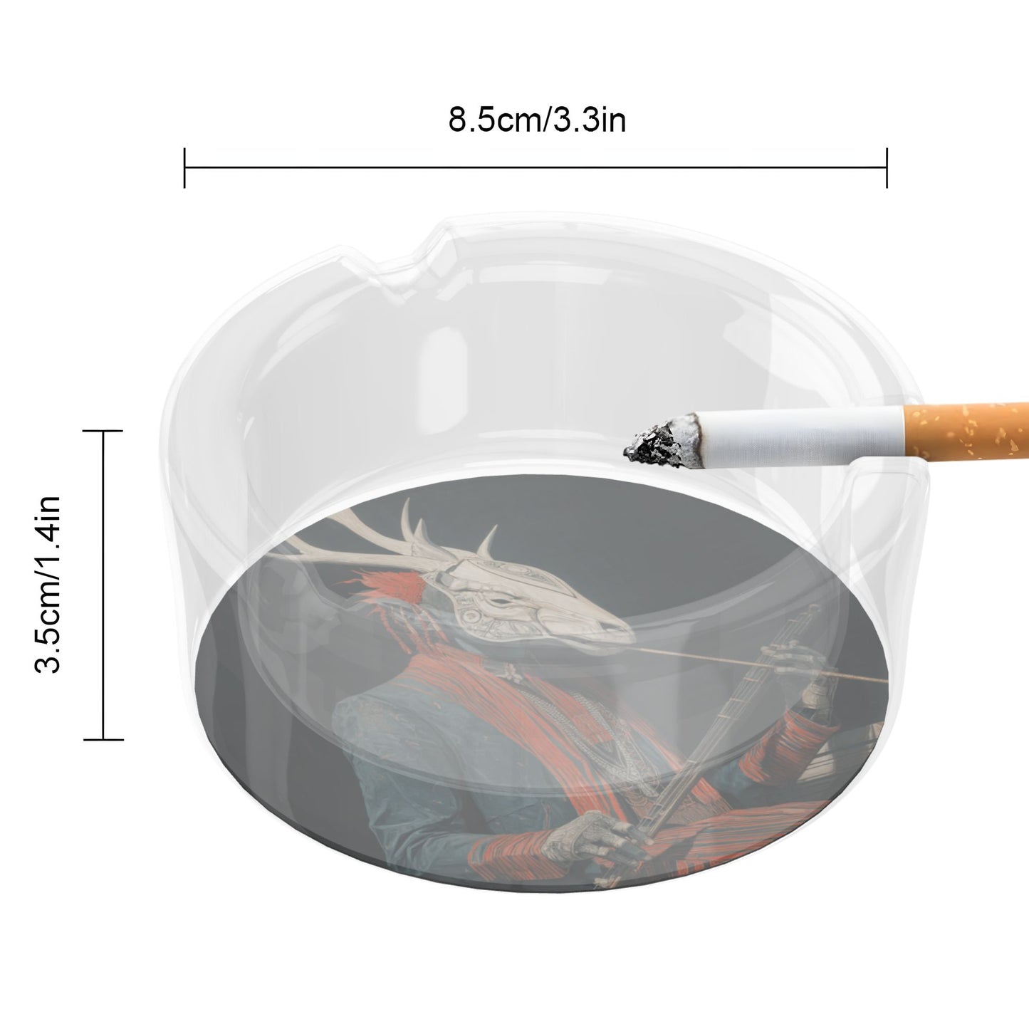 Fantasy Deer - Head Figure Printed Round Glass Ashtray, Creative Home & Office Decor Ashtray (Diameter 8.5cm)