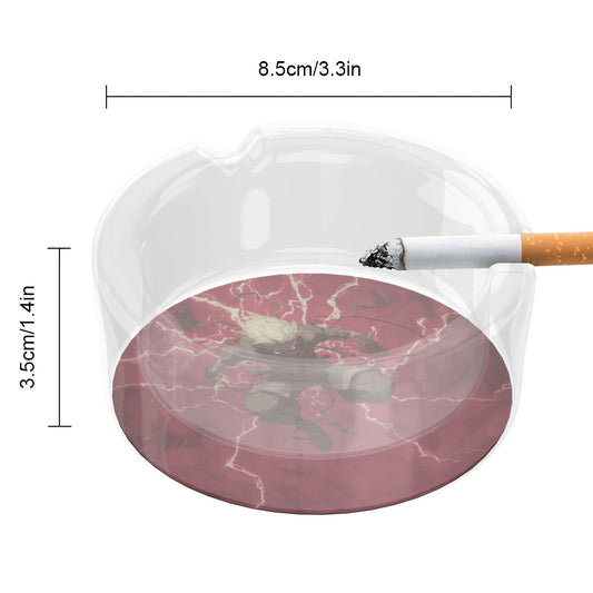 Anime Character Lightning Effect Printed Round Glass Ashtray, Creative Trendy Home & Office Decor Ashtray (Diameter 8.5cm)
