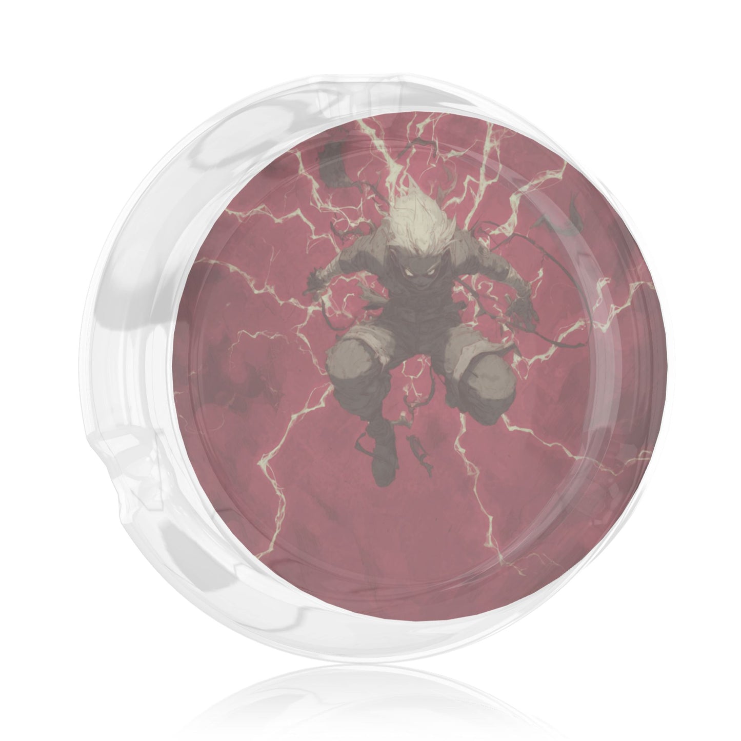 Anime Character Lightning Effect Printed Round Glass Ashtray, Creative Trendy Home & Office Decor Ashtray (Diameter 8.5cm)