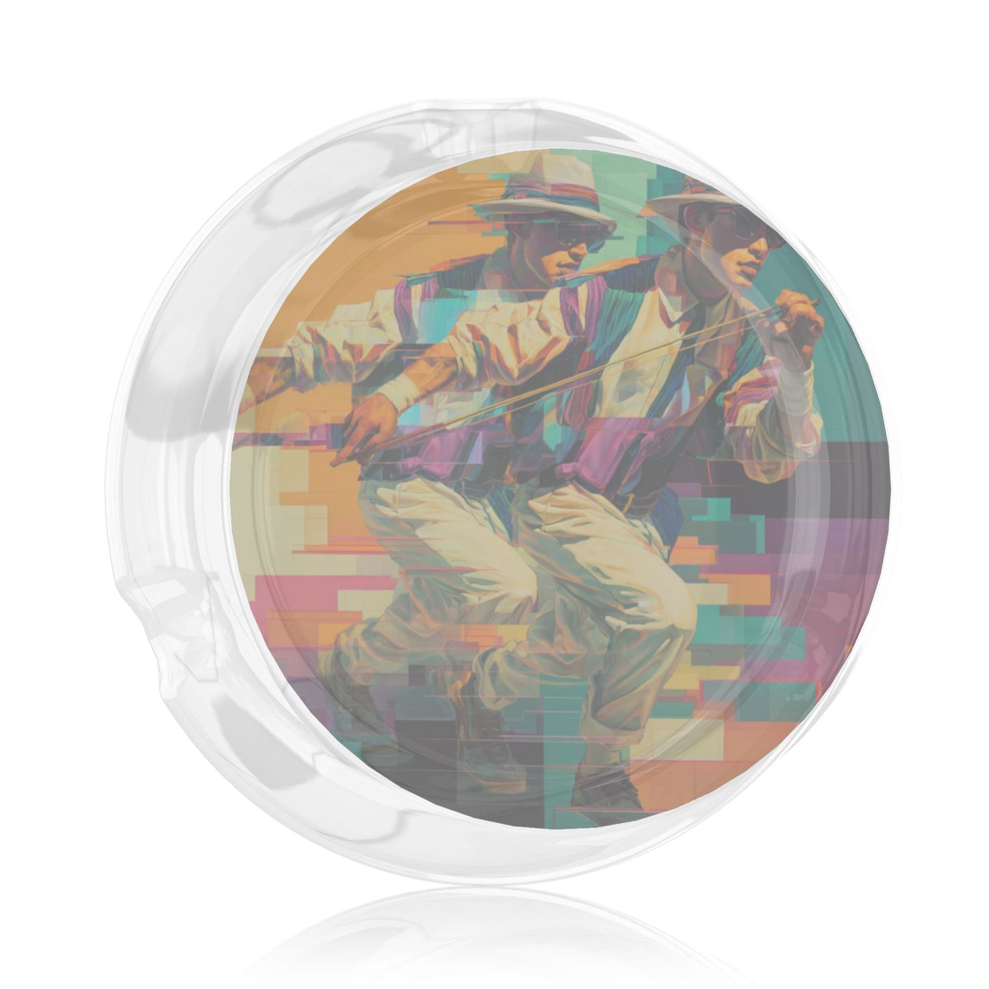 Trendy Artistic Figure Printed Round Glass Ashtray, Creative Home & Office Decor Ashtray (Diameter 8.5cm)